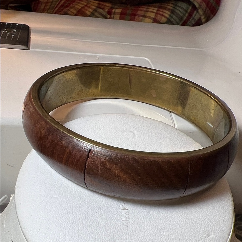 Wooden and Brass Bangle Bracelet